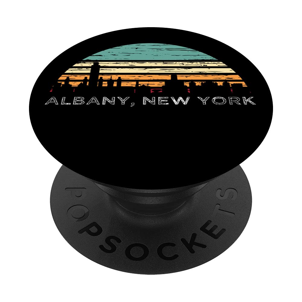 New York Vintage 70s 80s Retro Style Art Albany Cityscape PopSockets Swappable PopGrip