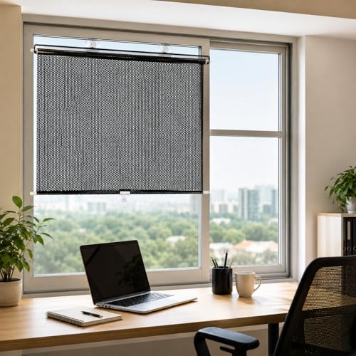 Image of Car Window Sun Shade Roller with UV Protection | Retractable Mesh Car Curtain with Suction Cups for Side Windows and Home Glass | Heat Shield Privacy Cover for Travel