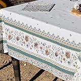 Générique Nappe provençale rectangulaire Coton 2m50 x 1m55 beaucaire écru Vert Double Bordure