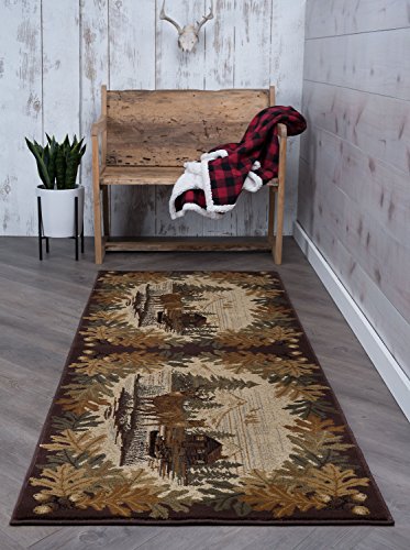 Oak Deer Novelty Lodge Pattern Brown Runner Rug, 2.7' X 7' #TOP1