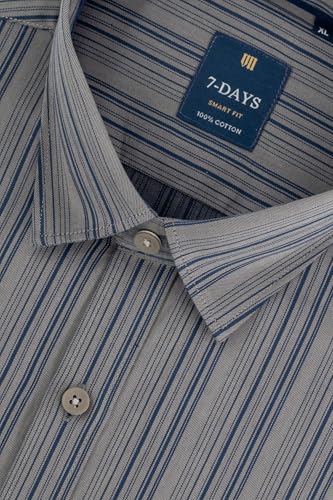 Image of 7-DAYS Men's Premium Striped Shirt - 100% Cotton, Tailored Fit (Between Slim & Regular), Full Sleeve, with Pocket - Smart Office & Casual Look