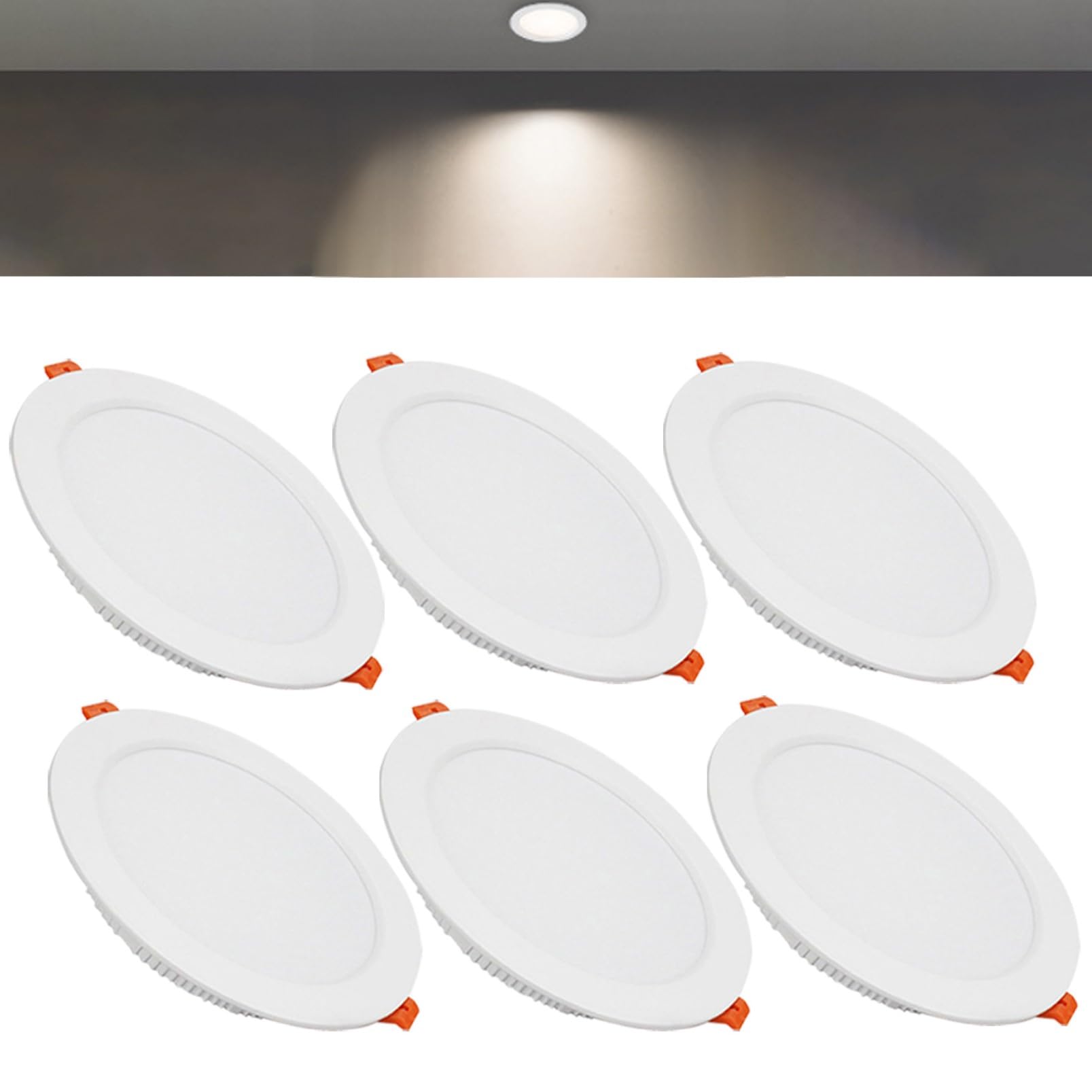 TTiiLoe 24W Round LED Recessed Ceiling Spotlights, 4000K Neutral White Ultra Slim Panel Ceiling Light, Cut Φ190-210mm, AC110-240V Downlights for Hallway Stairwell Showroom, 6 Pack