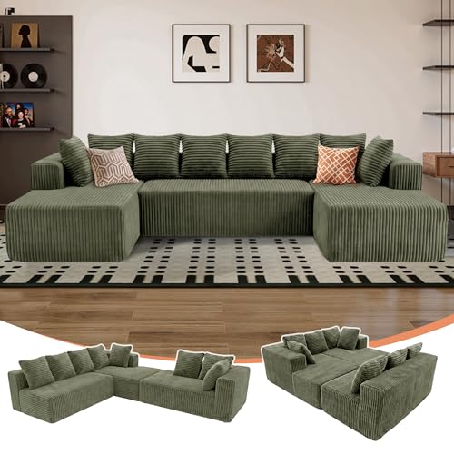 130" U Shaped Cloud Boneless Sectional Couches for Living Room,Green