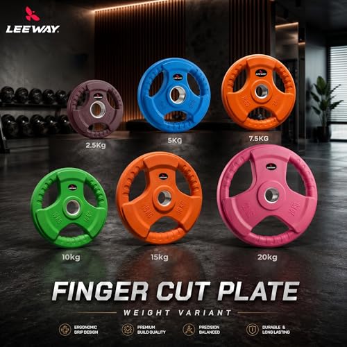 Image of Leeway Color Rubber Coated Olympic Weight Plates (120kg Set) | 51mm Dia | Metal Integrated Gym Weight Plates | Rubber Coated Weight for Olympic Barbell, Home & Strength Training (2.5X2+5X2+7.5X2+10X2+15X2+20X2)