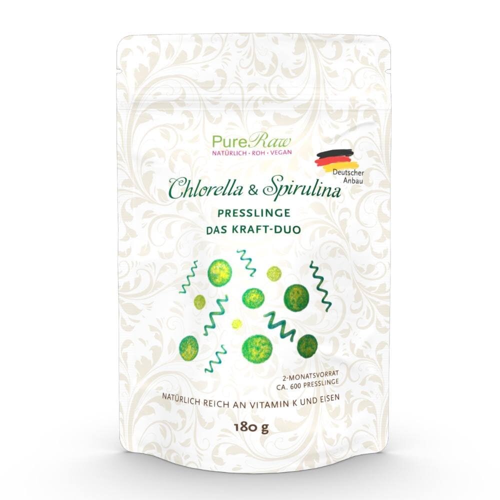 Chlorella & Spirulina Presslinge Mix – 50% Chlorella / 50% Spirulina – Rohkostqualität aus Deutschland – Ohne Zusatzstoffe – 2-Monatsvorrat (ca. 600 Presslinge) – Nahrungsergänzungsmittel