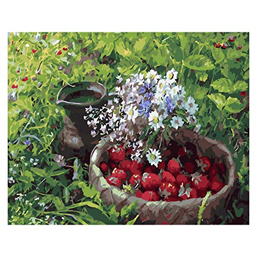 Ölgemälde Malen Nach Zahlen Digitale Malerei Wandkunst Bild Weihnachtsdekoration Geschenke Für Kinder Und Erwachsene DIY Digitale Malere 16 * 20 Zoll,Ohne Rahmen, Obst Cover