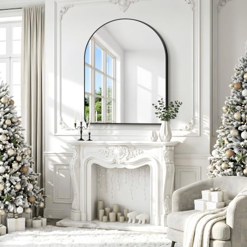 Image of BONEWEI Arched Wall Mirror,40x48 inch Black Arched Mirror Bathroom,Large Vanity Mirror for Over Sink Metal Frame,Tempered Glass Arch Mirrors for Bedroom,Entryway,Living Room,Home Decor Shatter-Proof