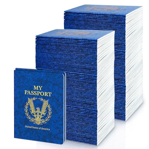 Kenburg 90Pcs Blank Passport Notebook Passport Books for Kids Blue Passport Notebook 4 x 5.5Inch Blank Passport Notebook Pretend Passports for Back to School Party School Theme Party Favors