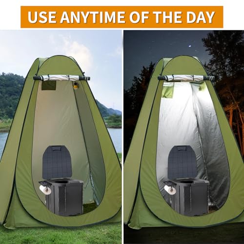 Kit de inodoro portátil, inodoro para camping de mayor tamaño con tienda de privacidad desplegable y bolsas de gel para desechos, tienda de 4.93 pies de ancho lavable para duchas al aire libre y vestidores miniatura 6