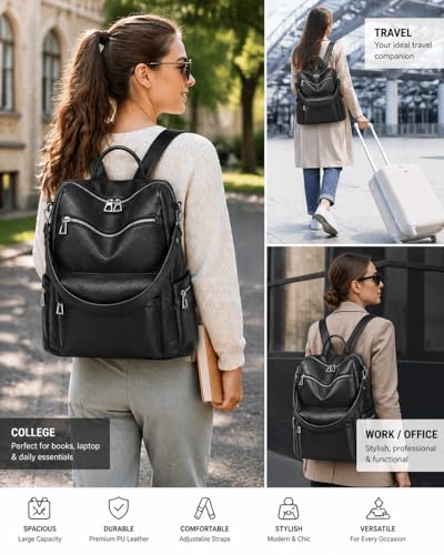 Image of Leather Backpack for Women | Large Capacity | College and Office use | PU Leather | shoulder bag for Ladies,