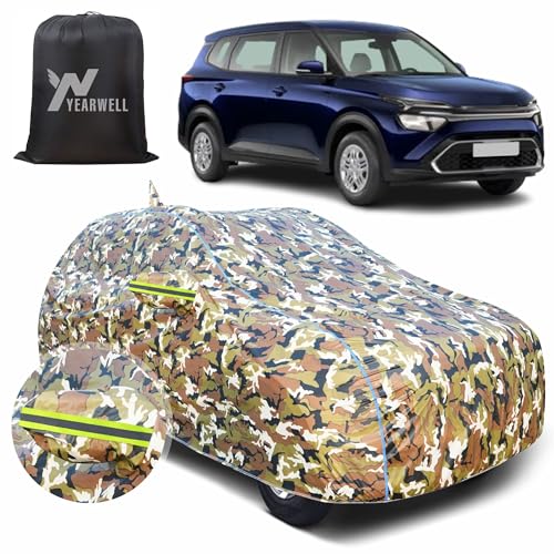 Image of Car Body Cover for Kia Carens, 100% Waterproof with Mirror & Antenna Pockets, Military Print Design, UV & Dust Protection, Triple Stitched, Sky Piping & Reflector (Jungle Print)