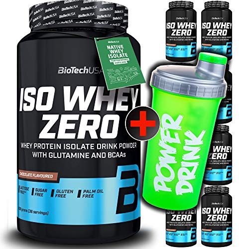 Biotech USA Iso Whey Zero Boîte de 908 g de poudre d'isolat de petit-lait 100 % whey + shaker à protéines Bonus Vert