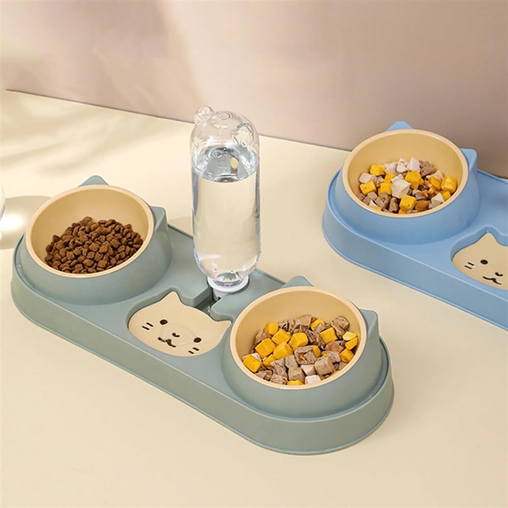 Haustier-Katzennapf, automatischer Futternapf, Hundefutternapf mit Wasserbrunnen, Doppelnapf, Trinknapf, erhöhter Ständer, Futternäpfe for Katzen Hundenapf(Gray)