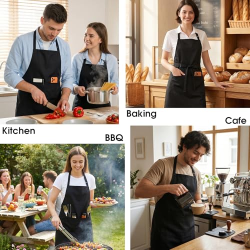 Image of BOHARERS 2 Pack Cooking Kitchen Aprons with 2 pockets Unisex Adjustable Chef Apron for Women Men