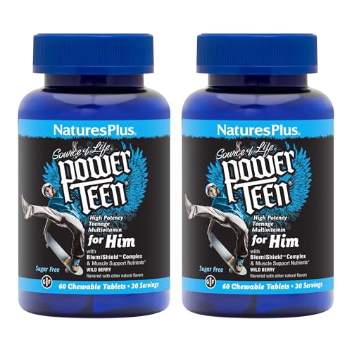 NaturesPlus Source of Life Power Teen for Him, Wild Berry - 60 Chewable Tablets, Pack of 2 - High