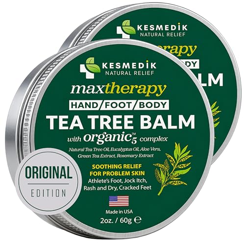 KESMEDIK Tea Tree Oil Balm for Skin, Soothes Itching, Rashes & Dry Skin, Antifungal Defense for Athlete’s Foot, Jock Itch, Chafing, Bug Bites & Eczema, Natural, Effective & Safe for All Ages, 2-Pack