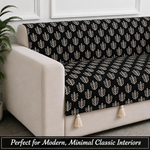 Image of STITCHNEST 'Nomad Weave Collection' 2 Seater Sofa Cover - Full Coverage| Elegant Jacquard Fabric, Decorative Tassels, Washable & Durable for Modern Living2