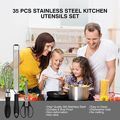 18/8 Stainless Steel Kitchen Utensils Set, Kitchen Gadgets Cooking Tools, Kitchen Baking And Pastry Tool Set, Scissors,Peeler,Zester,Kitchen Tongs,Whisk,Measuring Spoons,Dough Blender,Pastry Brush #TOP2
