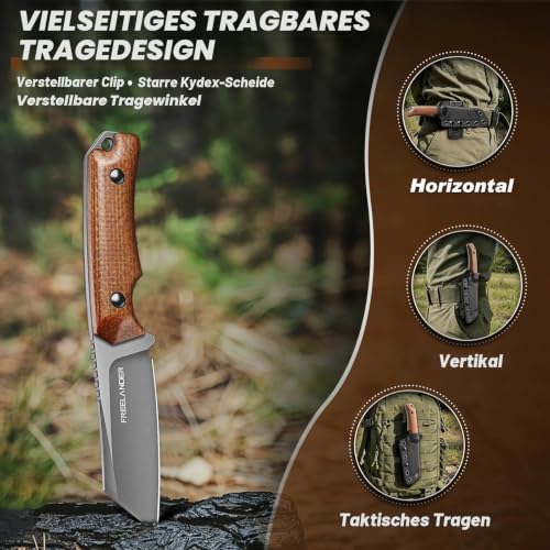 Freelander Survival Messer Feststehende Klinge Outdoor Messer, Braun – Ansicht 5