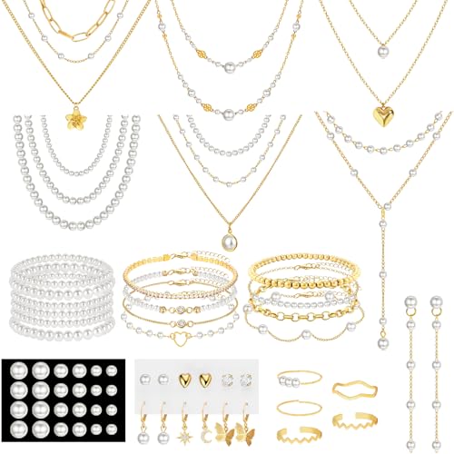 Image of NEWITIN 69 Pieces Gold Jewelry Set for Women Fashion Costume Jewelry Gold Plated Necklace Bracelet Earrings Set for Women