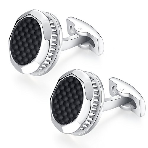 Mancuernillas redondas para hombre acero negro miniatura 3