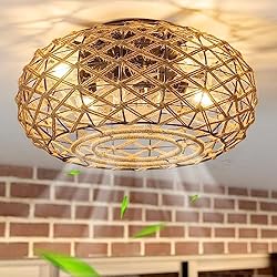 Ventilador Rustico hummst Deckenventilator Mit Beleuchtung und Fernbedienung Leise,40CM Deckenventilator Mit Beleuchtung Rattan,6 Wind Speeds für Schlafzimmer Restaurant