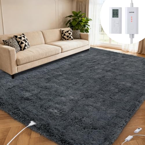 GarveeHome Wireless Heated Floor Mat 8x10 ft Heated Rug Gaming Rug with 6 Heat Levels & 10H Auto Off Soft Plush Heating Carpet Foot Warmer for Living Room Bedroom Office Playroom Grey