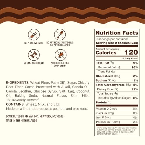 Image of Rip Van Romeos Dark Chocolate Fudge Cookies - Low Sugar Cookies - Healthy Keto Snack - Individual 2 Packs (18 Count)