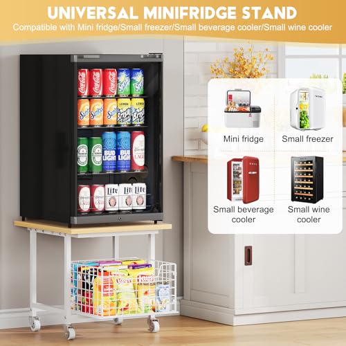 Image of Mini Fridge Stand with Storage, Small Refrigerator Stand with Wheels, Mini Fridge Cabinet-Max Load 300 LBS Heavy Microwave Printer Stand Mini Fridge Cart for Dorm, Apartment, Kitchen, Office (White)