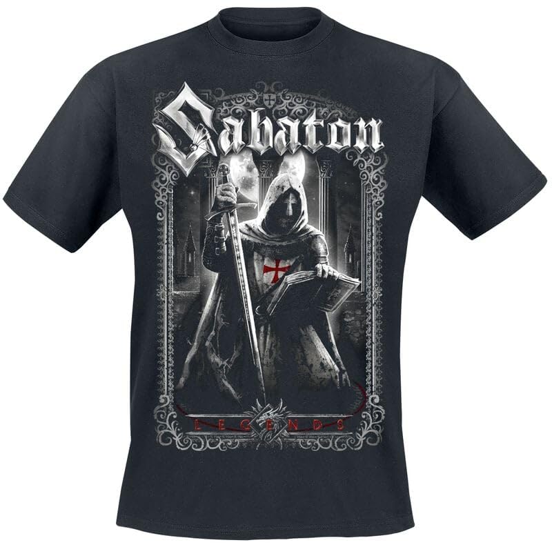 Sabaton Templars Unisexe T-Shirt Manches Courtes Noir L 100% Coton Regular/Coupe Standard