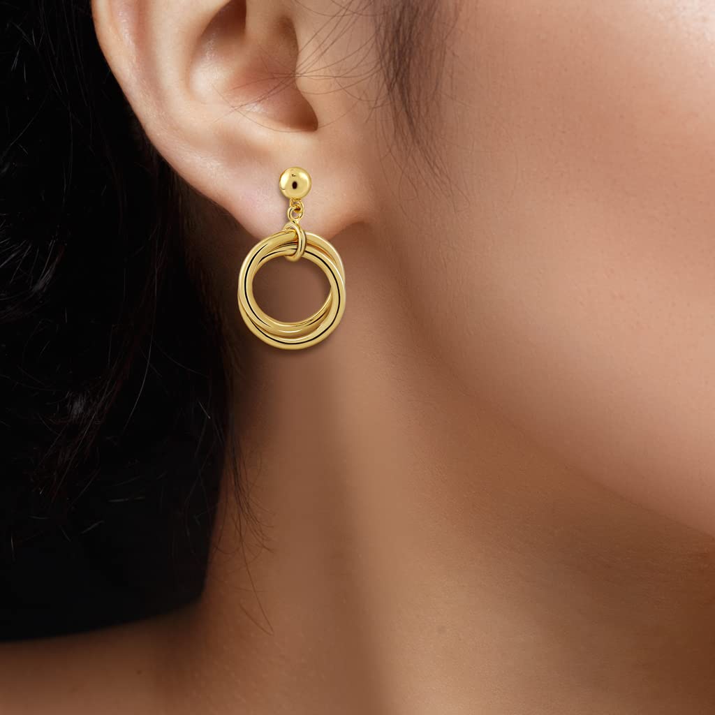 Pendientes de Mujer Cortos Con Aros Chapados En Oro De 18k- Diseño Artesanal