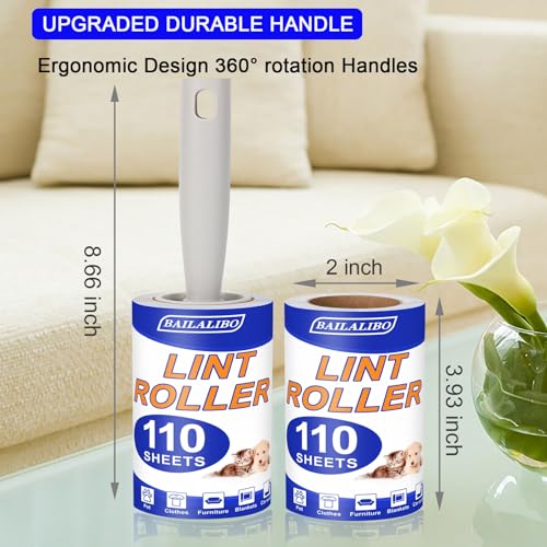 Lint Roller, 220 Sheets Lint Rollers for Pet Hair Extra Sticky, Lint Remover for Clothes, Couch, Carpet, Travel Lint Roller with Lint Roller Refills, Mini Stick Roller for Daily Cleaning Tool