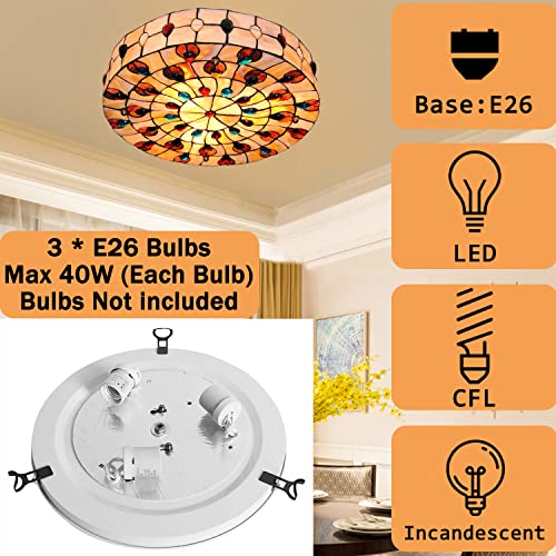 Tfcfl 20 Inch Tiffany Baroque Flush Mount Ceiling Light Fixture, Stained Glass Gems Shell Shade Ceiling Lamp 3-Light Vintage Style Hanging Light For Dining Room Living Room #TOP4