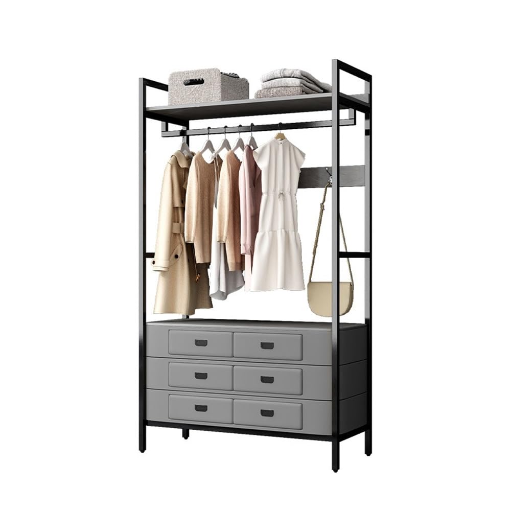 DFHS46JK Hat Rack Floor Coat Rack Hanger with Drawer Bedroom Storage Dressing Table Living Room Metal for Office(Gray+Gray)