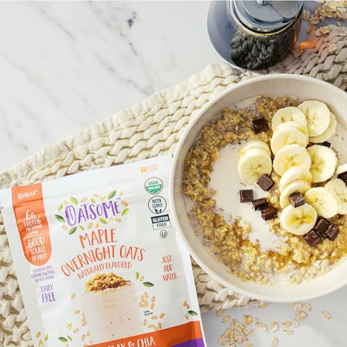Image of Oatsome Maple Overnight Oats with Flax and Chia, Gluten-Free Oatmeal with 6g of Protein, 7.8oz Bag (Pack of 2)