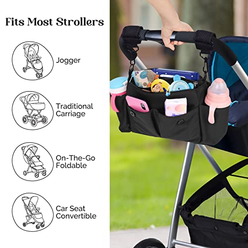 Luxury Little Stroller Organizer With Cup Holder And Non-Slip Adjustable Straps, Large Capacity Stroller Caddy, Water-Resistant, Fits Stroller Like Uppababy, Nuna, Britax, Baby Jogger, Bob #TOP5