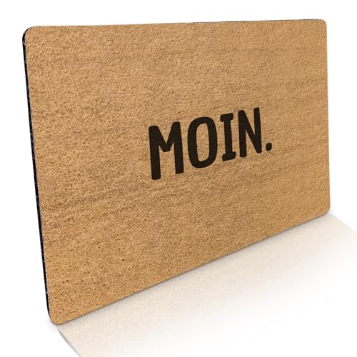 Fussmatte innen & außen 50x70cm - flach & rutschfest - Moin. - Lustiger Spruch - Waschbare Türmatte für saubere Schuhe & stylisch modernen Eingangsbereich