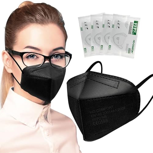 SOYES Masken FFP2 Schwarz 25 Stück, CE 0598 Zertifiziert Maske, 5 Lagige FFP2 Staubschutzmasken hygienisch einzelverpackt FFP2 Atemschutzmaske Gesichtsmasken, Staubschutzmaske Mundschutzmaske Cover