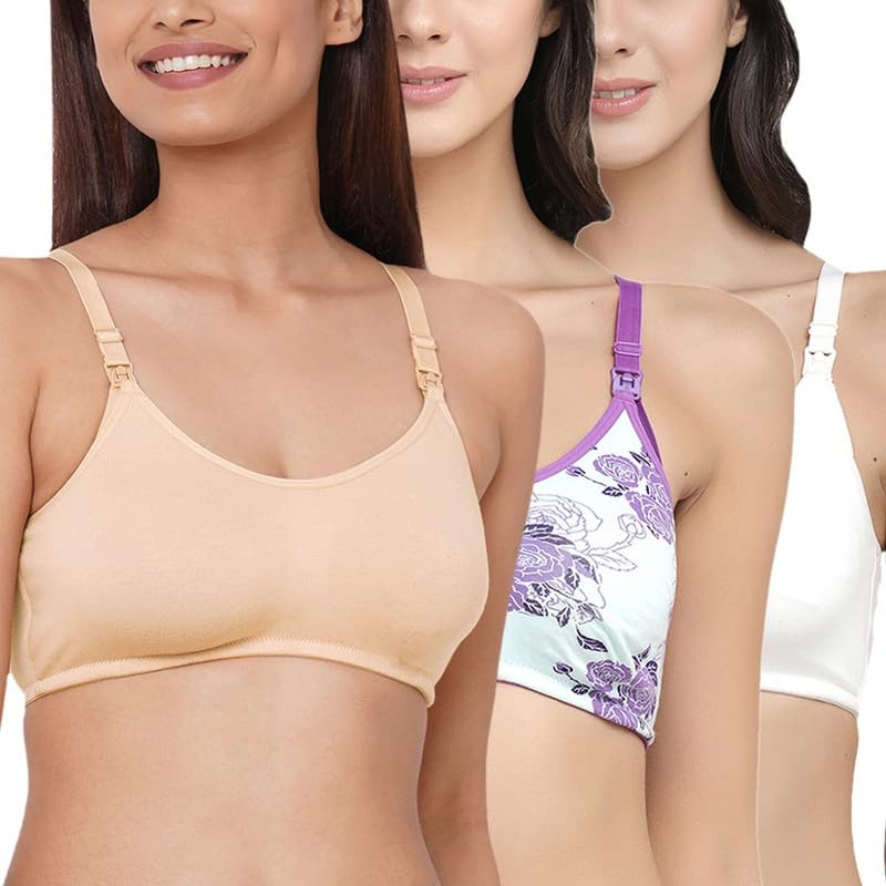 Image of Inner Sense Organic Cotton Bamboo Nursing Bra for Women I Non Padded Feeding Bra with Keyhole Back Design I Wire Free Maternity Innerwear with Full Coverage