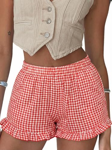 Image of Boxer Shorts for Women Pajama Gingham Shorts Casual Lounge Sleep Plaid Y2K Beach Bottoms for 2026 Summer