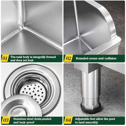 CYGJYZOD Floor Mop Sink With Drainage/Strainer,stainless steel utility sink,304 Stainless Steel,for Laundry Room,Kitchen, Restaurant, Garages,(S-17.7"L x 16.1"W x 21.6"H) by CYGJYZOD - Image 2