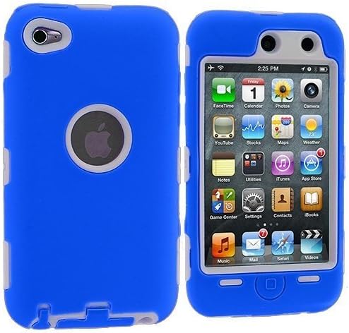 White Hard / Blue Skin Hybrid Case Cover compatible with Apple iPod Touch 4G, 4th Generation, 4th Gen 8GB / 32GB / 64GB