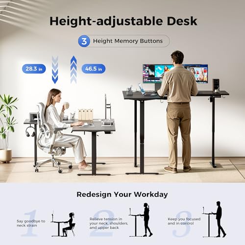 Image of Agilestic Electric L Shaped Standing Desk 63 x 48 Inch with Power Outlet, Height Adjustable Corner Stand up Desk with Cable Management,Sit Stand Home Office Workstation with Splice Board, Black