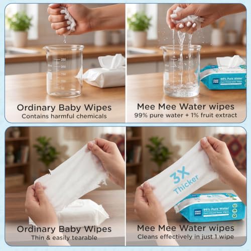 Image of Mee Mee Pure Water Wet Wipes with Lid (240 pcs) - Wet wipes combo | Unscented, Plant Derived | Super Thick wipes | Exrtra Gentle -Pack of 3 | Pack With Lid