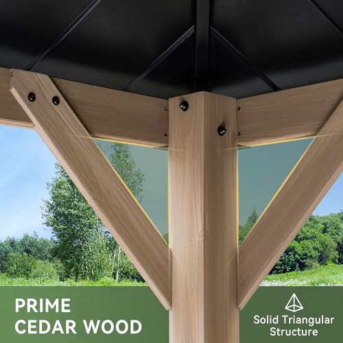 Image of Aoxun 12' x 14' Outdoor Wood Gazebo, Hardtop Gazebo Permanent Wooden Pavilion with Galvanized Steel Double Roof, for Patio, Garden, Deckyard, Cedar Wood, Grey