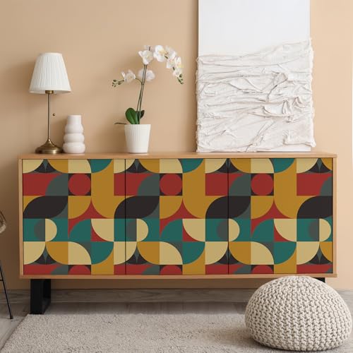 Papier peint géométrique repositionnable vinyle orange jaune imperméable 30 cm