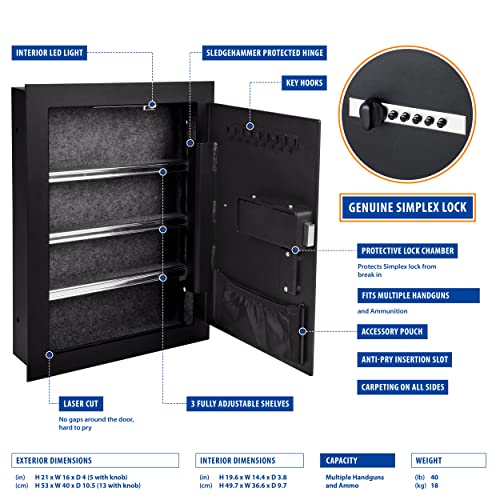 Viking Security Safe VS-52SX Heavy Duty Mechanical Hidden in the Wall with Simplex Lock Gun Pistol Safe thumbnail 2