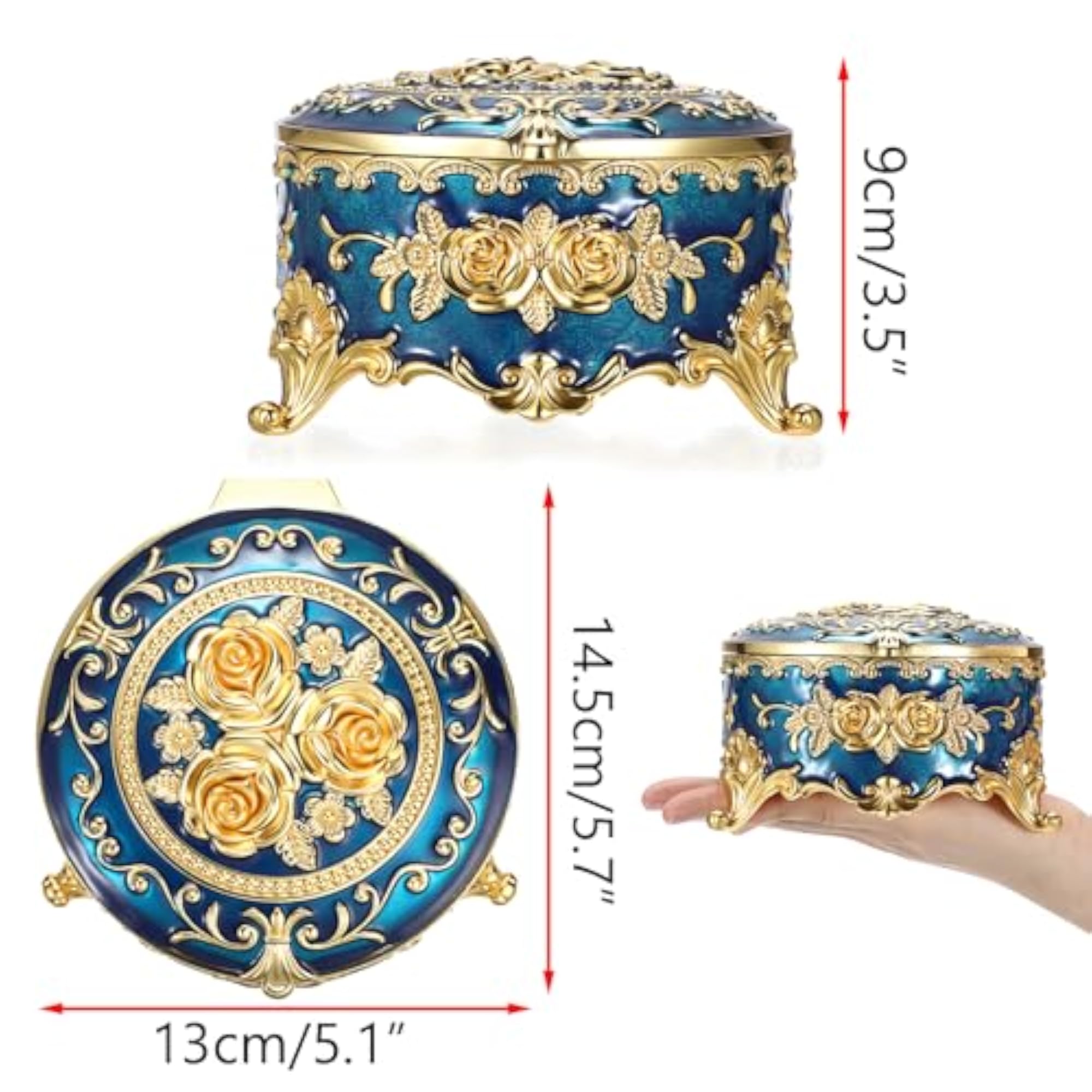 Vintage Metal Jewelry Box, Round Trinket Organizer