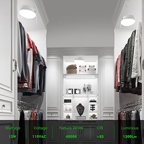 Bulbeats 7" Led Ceiling Light Round Flush Mount Light With Pull Chain, 12W E26 Bulb (125W Equivalent) 4000K, 1300Lm, Energy Saving Lighting For Garage, Bedroom, Closets, Basements Stairwell (4 Pack) #TOP4