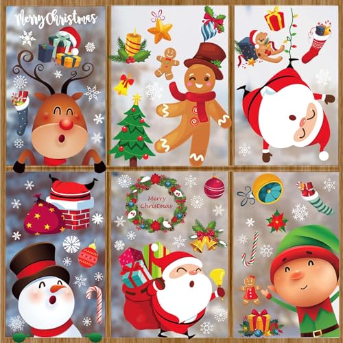 Joykindom Fensterbilder Weihnachten Kinder Fensteraufkleber Fenstersticker Weihnachten Deko Winter Fensterbilder, Weihnachts Fensterdeko selbstklebend Weihnachtsmann Christmas Window Stickers